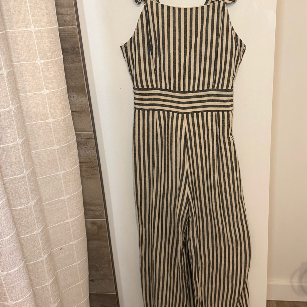 Charlotte Russe Black and Cream Striped Jumpsuit